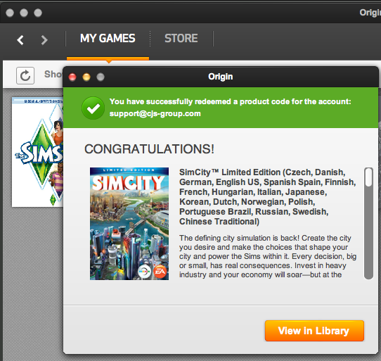 Simcity key activation code